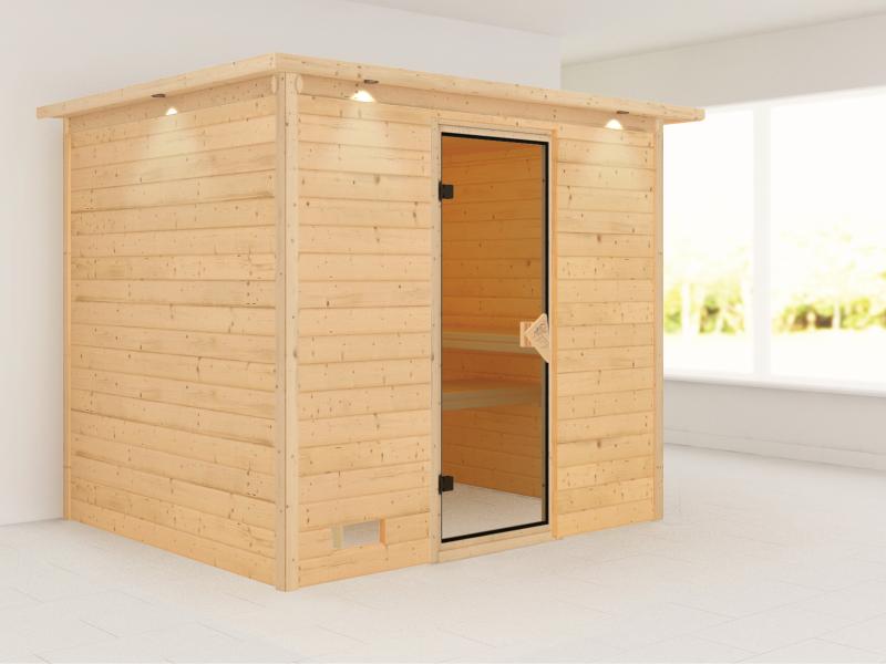 Sonara - Karibu Sauna ohne Ofen - mit Dachkranz -