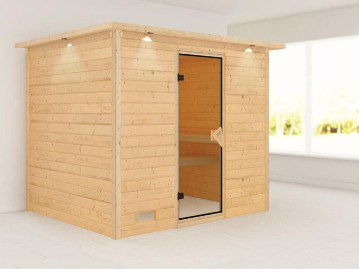 Sonara - Karibu Sauna ohne Ofen - mit Dachkranz -