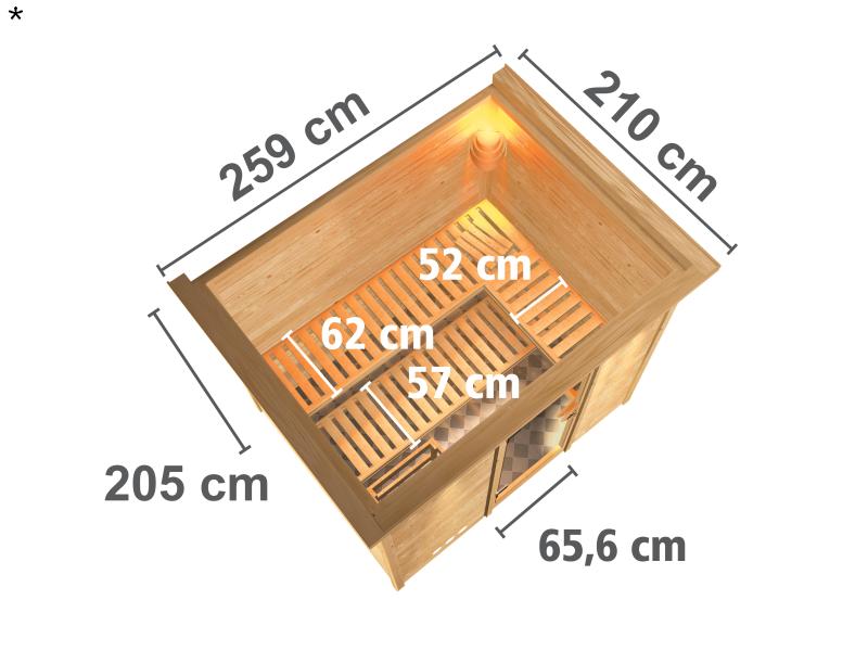 Sonara - Karibu Sauna ohne Ofen - mit Dachkranz -