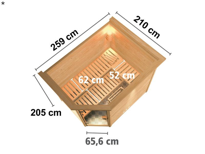 Tanami - Karibu Sauna inkl. 9-kW-Bioofen - mit Dachkranz -