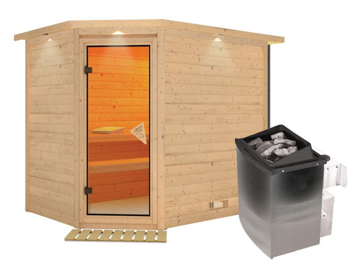 Tanami - Karibu Sauna inkl. 9-kW-Ofen - mit Dachkranz -