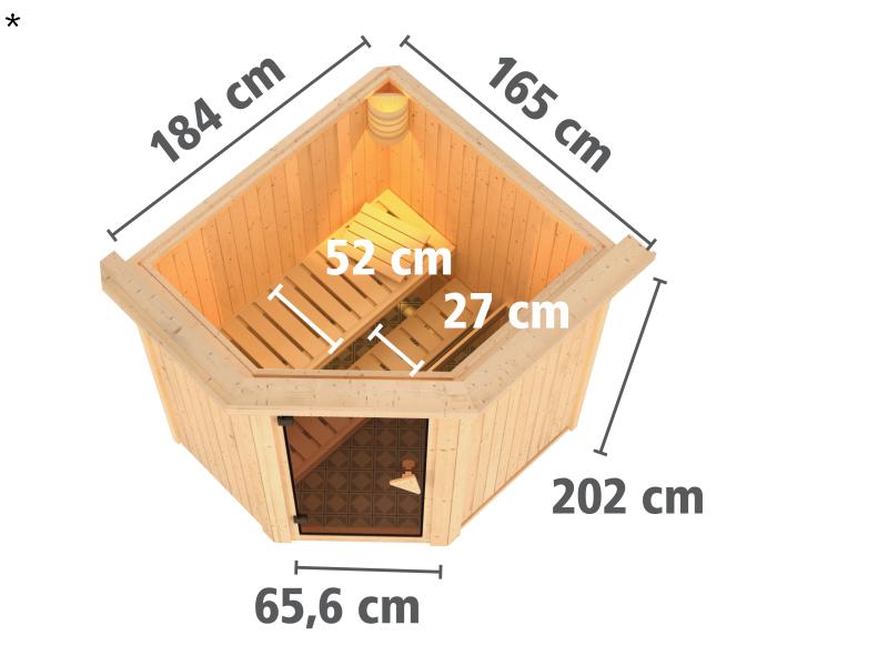 Taurin - Karibu Sauna ohne Ofen - mit Dachkranz -mit Energiespar Saunatür