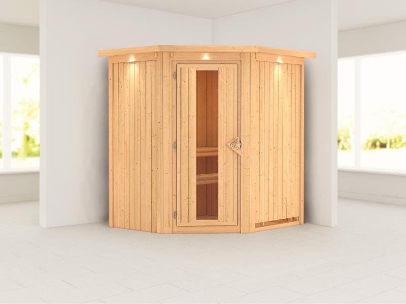 Taurin - Karibu Sauna ohne Ofen - mit Dachkranz -mit Energiespar Saunatür