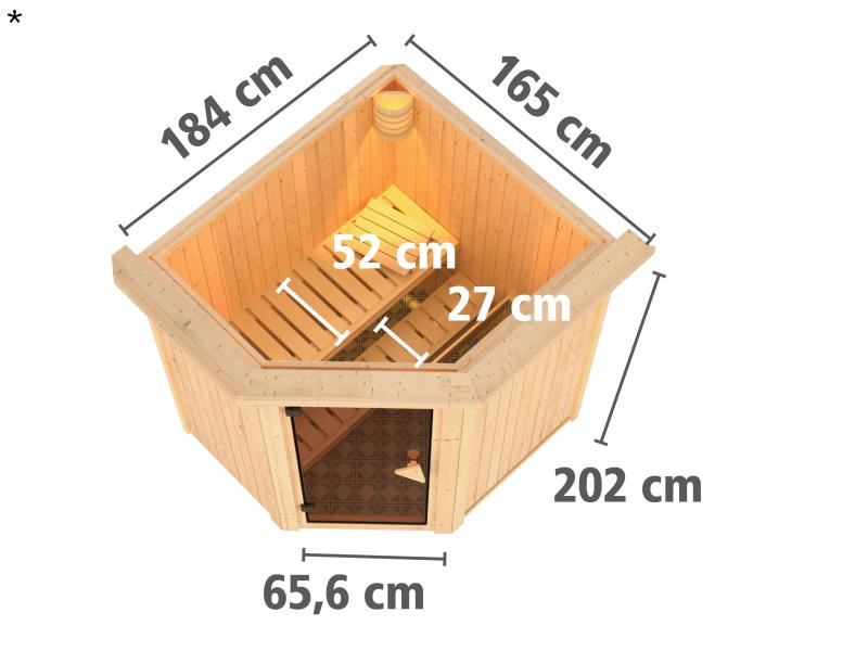 Tonja - Karibu Sauna Plug & Play ohne Ofen - mit Dachkranz - Moderne Saunatür