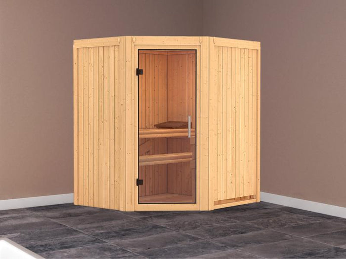 Tonja - Karibu Sauna Plug & Play ohne Ofen - ohne Dachkranz - Klarglas Ganzglastür