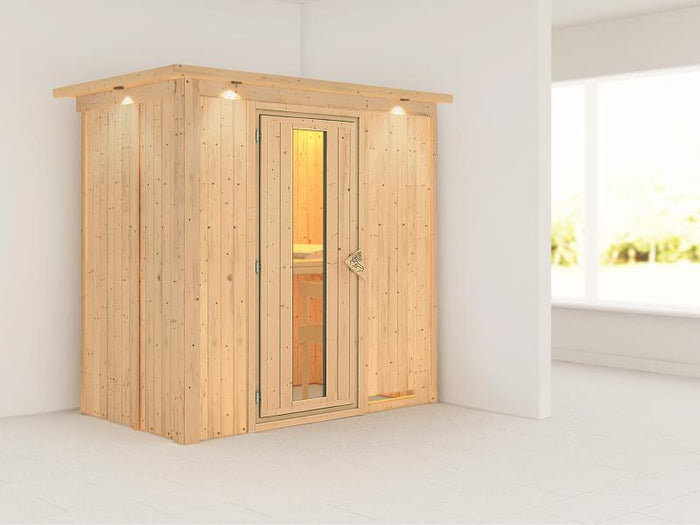 Variado - Karibu Sauna ohne Ofen-mit Dachkranz-mit Energiesparender Saunatür