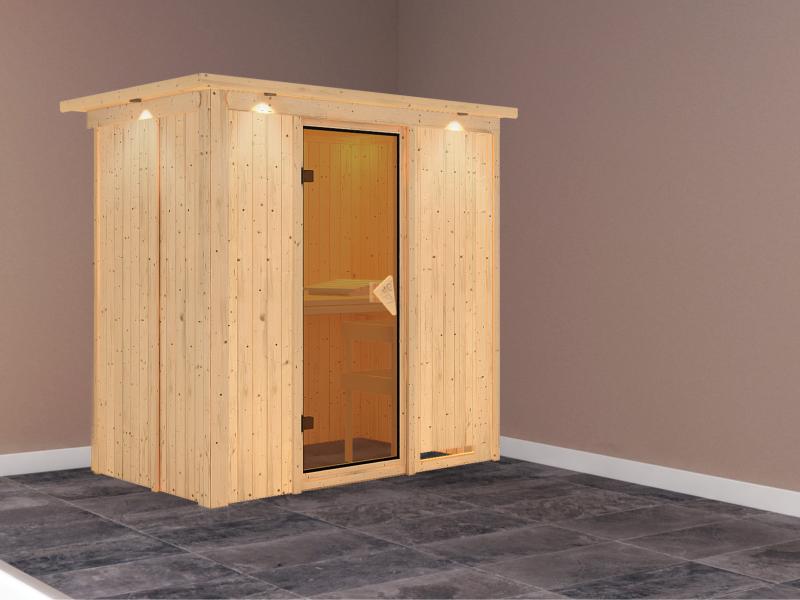 Variado - Karibu Sauna ohne Ofen-mit Dachkranz-mit klassischer Saunatür