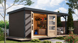 Karibu Hybrid Gartenhaus Jupiter 4 B terragrau/anthrazit, inkl. 2,35 m Anbaudach