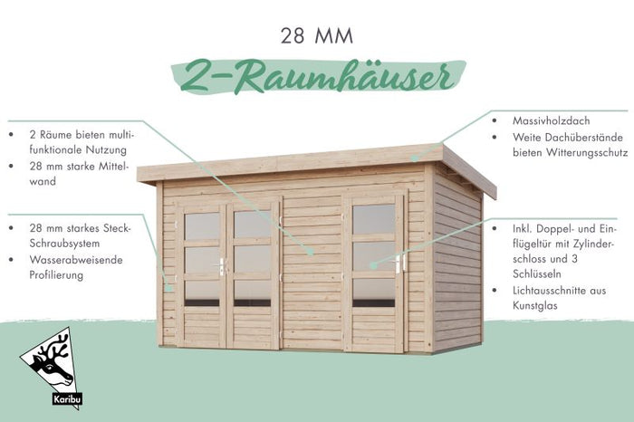 Karibu Gartenhaus Mattrup 2-Raum-Haus in terragrau 28 mm