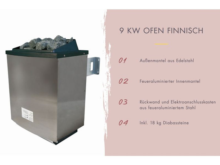 Karibu Saunaofen 9,0 kW externe Steuerung Easy und Steine