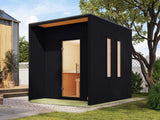 Karibu Saunahaus Laguna schwarz, 73 mm - inkl. 9 kW Ofen ext. Steuerung Wifi HUUM