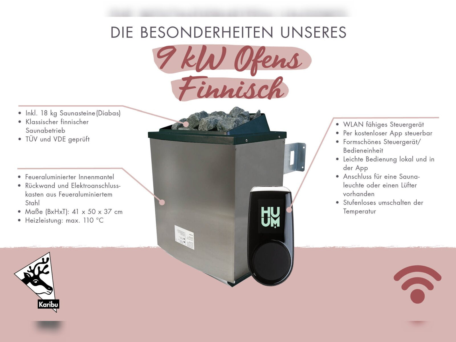 Karibu Saunahaus Miramar natur, inkl. 9 kW Ofen ext. Steuerung Wifi HUUM, inkl. Vorraum, 73 mm