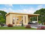Karibu Gartenhaus Radeburg 2 natur 38 mm mit Anbaudach 3,3 m und Rückwand