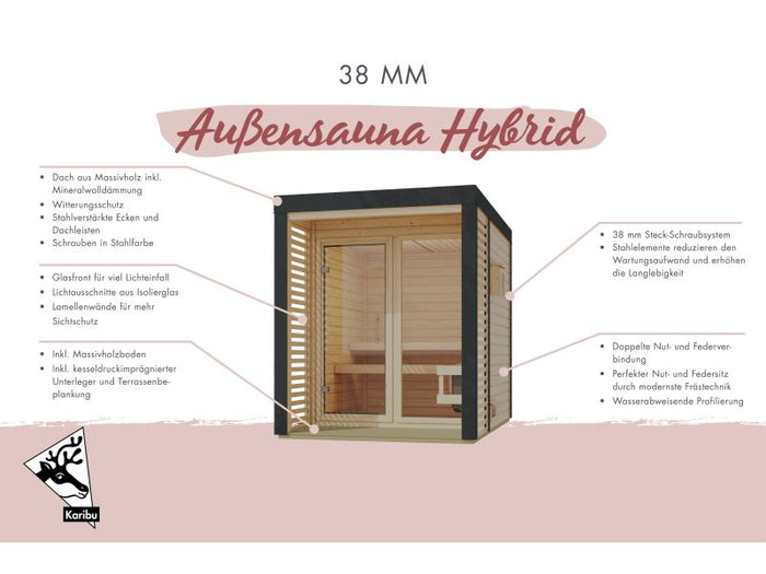 Karibu Hybrid Saunahaus Ares 3, naturbelassen/graualuminium, inkl. 9 kW Ofen ext. Steuerung