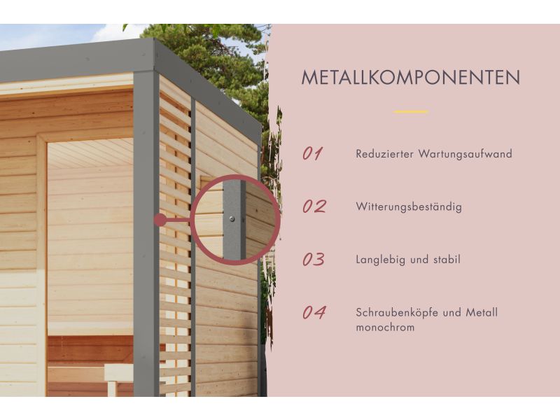Karibu Hybrid Saunahaus Ares 3, naturbelassen/graualuminium, inkl. 9 kW Ofen ext. Steuerung