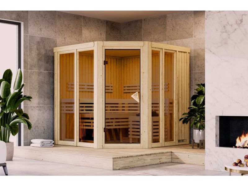 Karibu Sauna Airi, inkl. 9 kW Ofen integr. Steuerung - ohne Dachkranz -