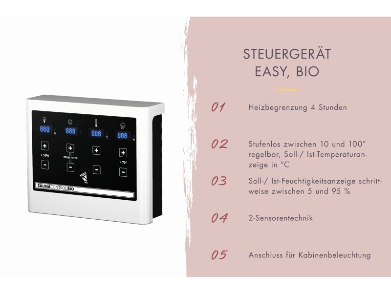 Karibu Sauna Airi, inkl. 9 kW Bioofen ext. Steuerung - ohne Dachkranz -