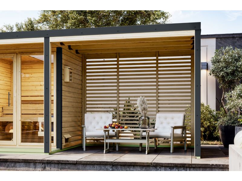 Karibu Anbaudach für Ares inkl. Lamellenwänden naturbelassen/anthrazit