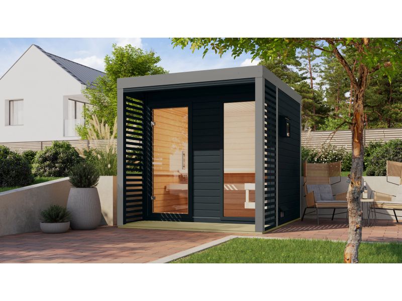 Karibu Hybrid Saunahaus Ares 2, anthrazit/graualuminium -ohne Ofen-