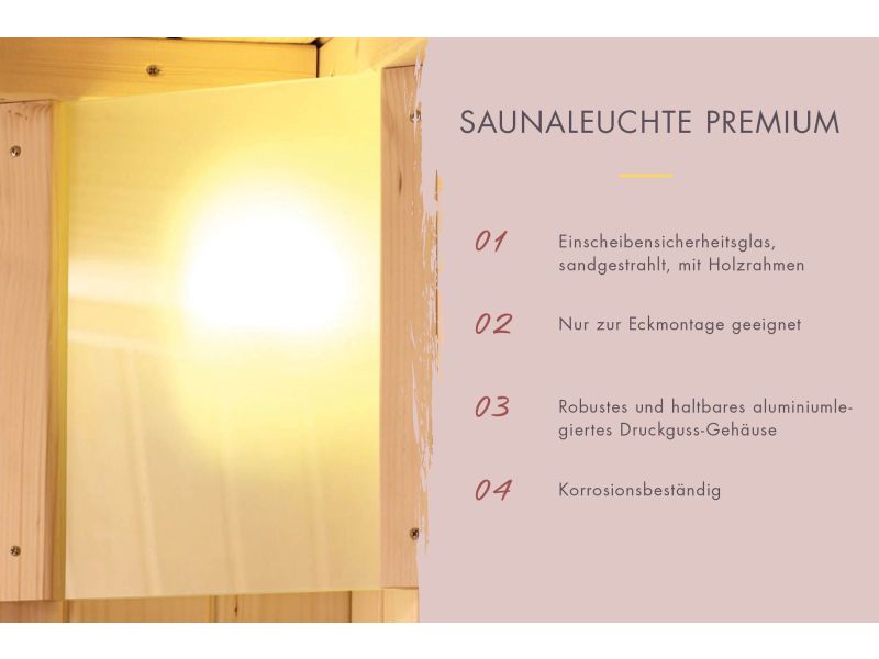 Karibu Leuchten Set mit Saunaleuchte Premium und Anschlusskabel (Starkstrom)