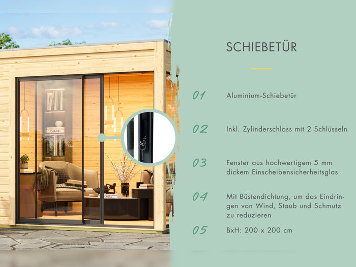 Karibu Hybrid Gartenhaus Saturn A, naturbelassen/graualuminium, 38 mm, inkl. Fußboden