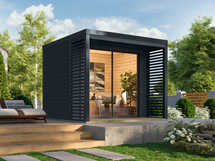 Karibu Hybrid Gartenhaus Saturn B, anthrazit/anthrazit, 38 mm, inkl. Fußboden