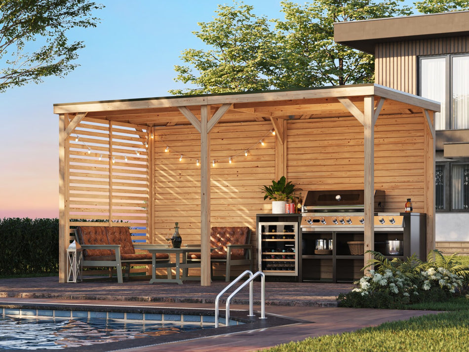 Karibu Pavillon Cubeco im Set mit 1 Verlängerung, natur