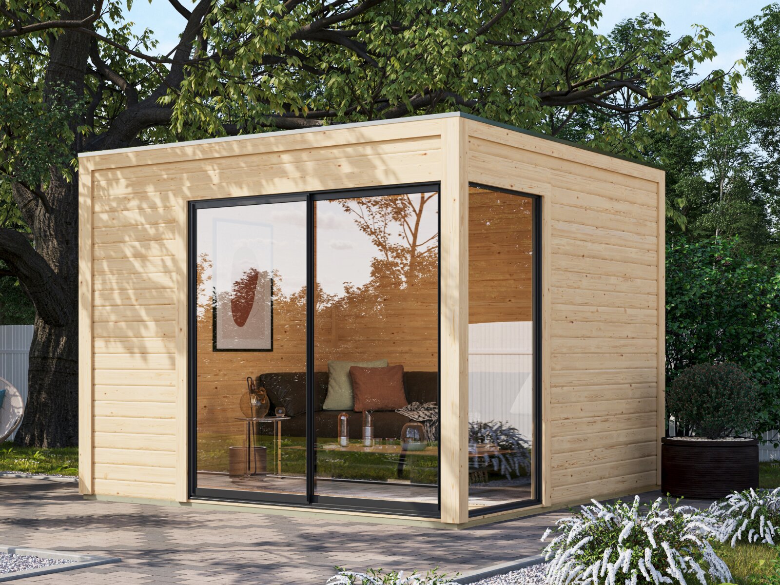 Karibu Studio Dice 1 natur, 38 mm, inkl. Fußboden und Schiebetür