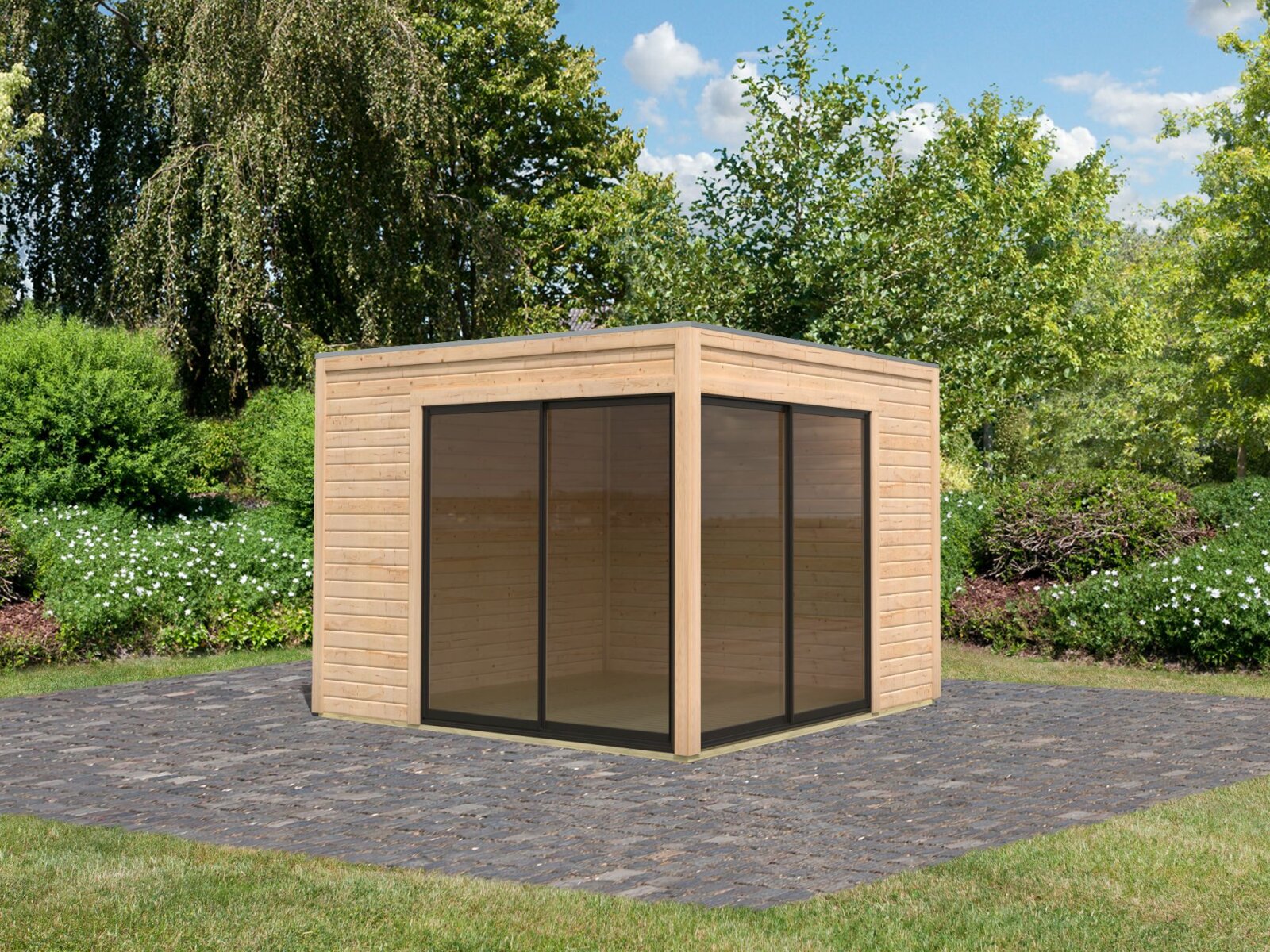 Karibu Studio Dice 3 natur, 38 mm, inkl. Fußboden und 2 Schiebetüren