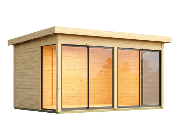 Karibu Studio Dice 5 natur, 38 mm, inkl. Fußboden, 2 Schiebetüren und 2 bodentiefe Fensterelemente