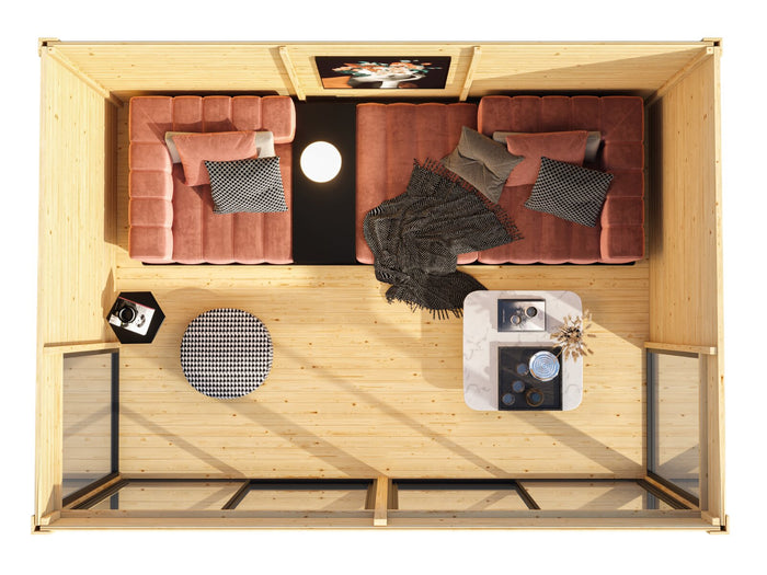 Karibu Studio Dice 5 natur, 38 mm, inkl. Fußboden, 2 Schiebetüren und 2 bodentiefe Fensterelemente