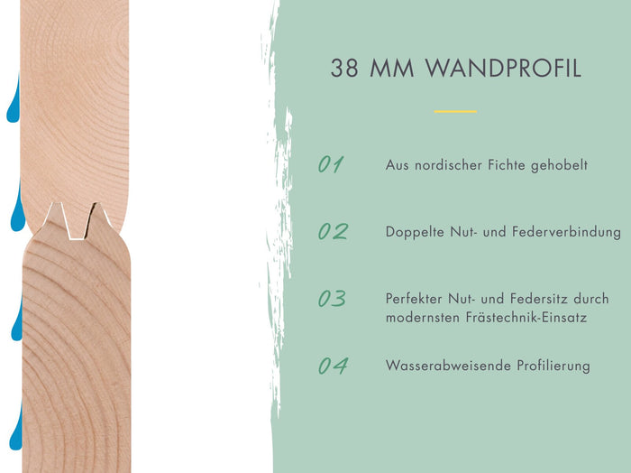 Karibu Studio Dice 5 natur, 38 mm, inkl. Fußboden, 2 Schiebetüren und 2 bodentiefe Fensterelemente