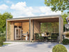 Karibu Hybrid Gartenhaus Saturn A, naturbelassen/graualuminium, 38 mm, inkl. Fußboden und Anbaudach 3m