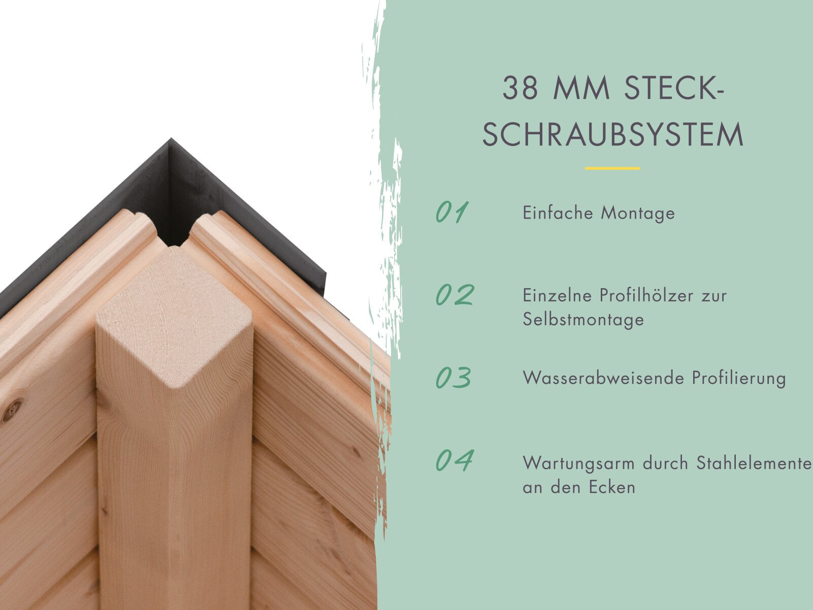 Karibu Hybrid Gartenhaus Saturn A, naturbelassen/graualuminium, 38 mm, inkl. Fußboden und Anbaudach 3m