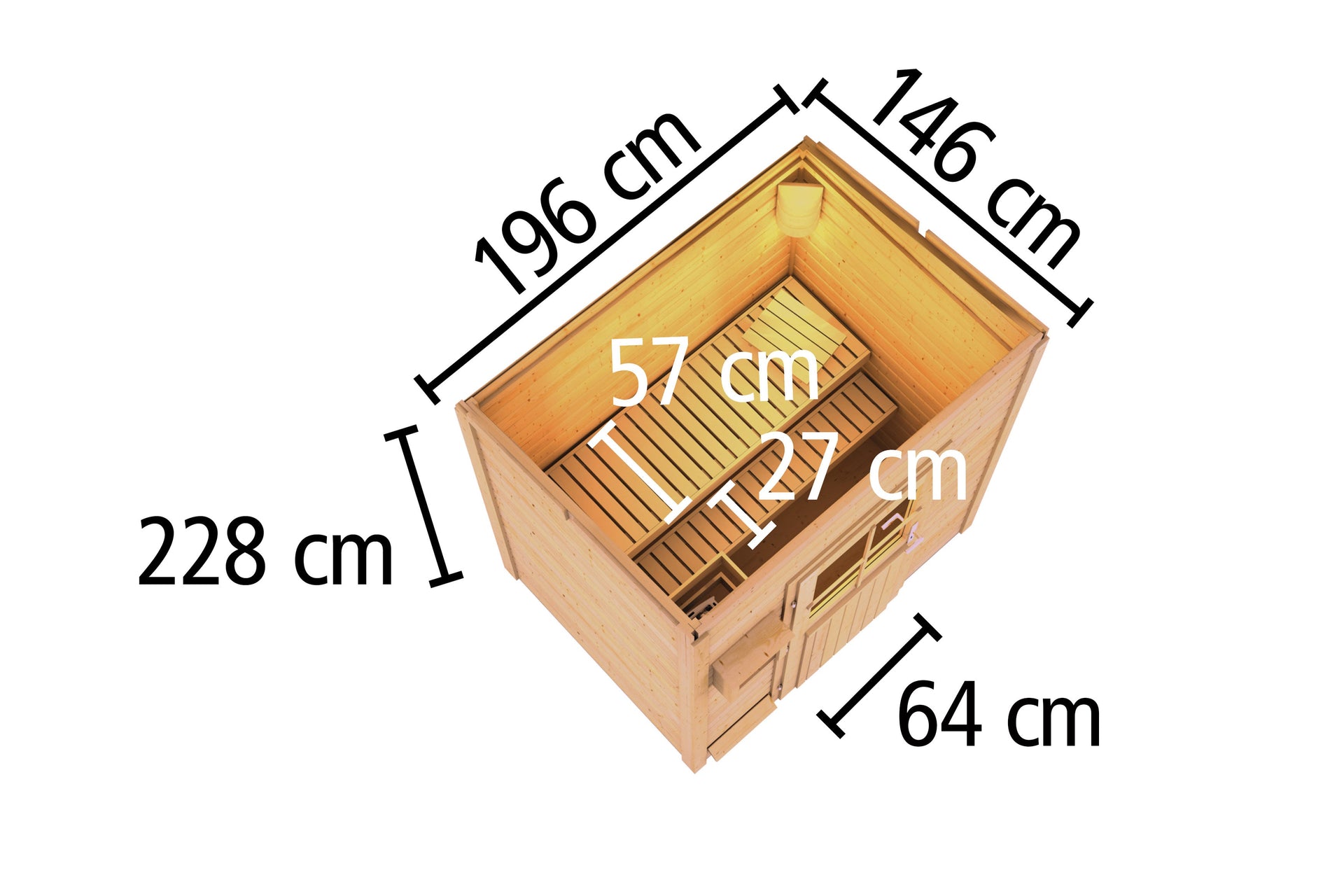 Karibu Saunahaus Caapi 2  38 mm - ohne Ofen - inkl. Klarglastür und Fußboden