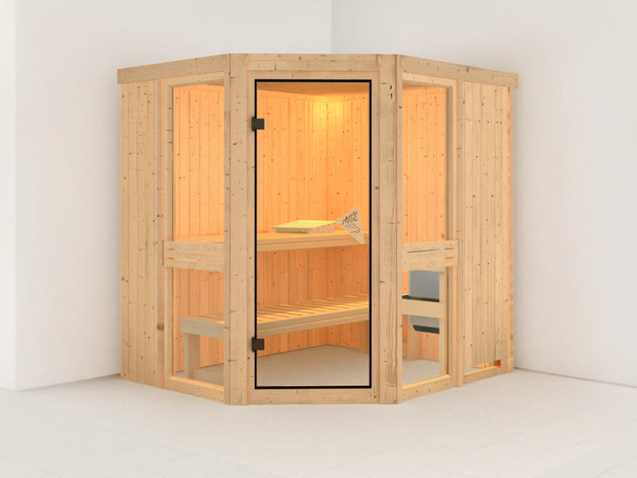 Amelia 1 - Karibu Sauna inkl. 9 kW Ofen ext. Steuerung Wifi HUUM - ohne Dachkranz -