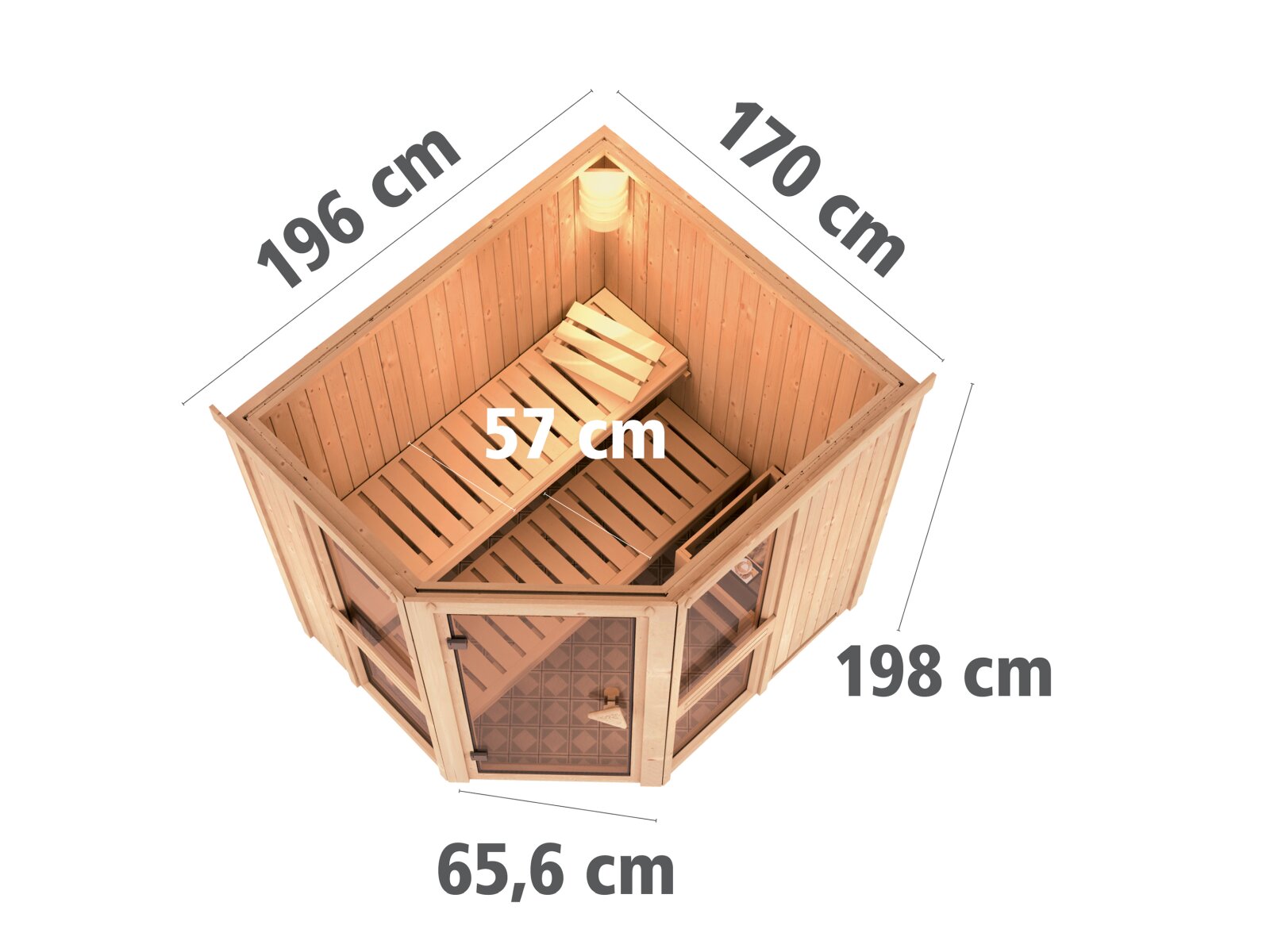 Amelia 1 - Karibu Sauna inkl. 9 kW Ofen ext. Steuerung Wifi HUUM - ohne Dachkranz -