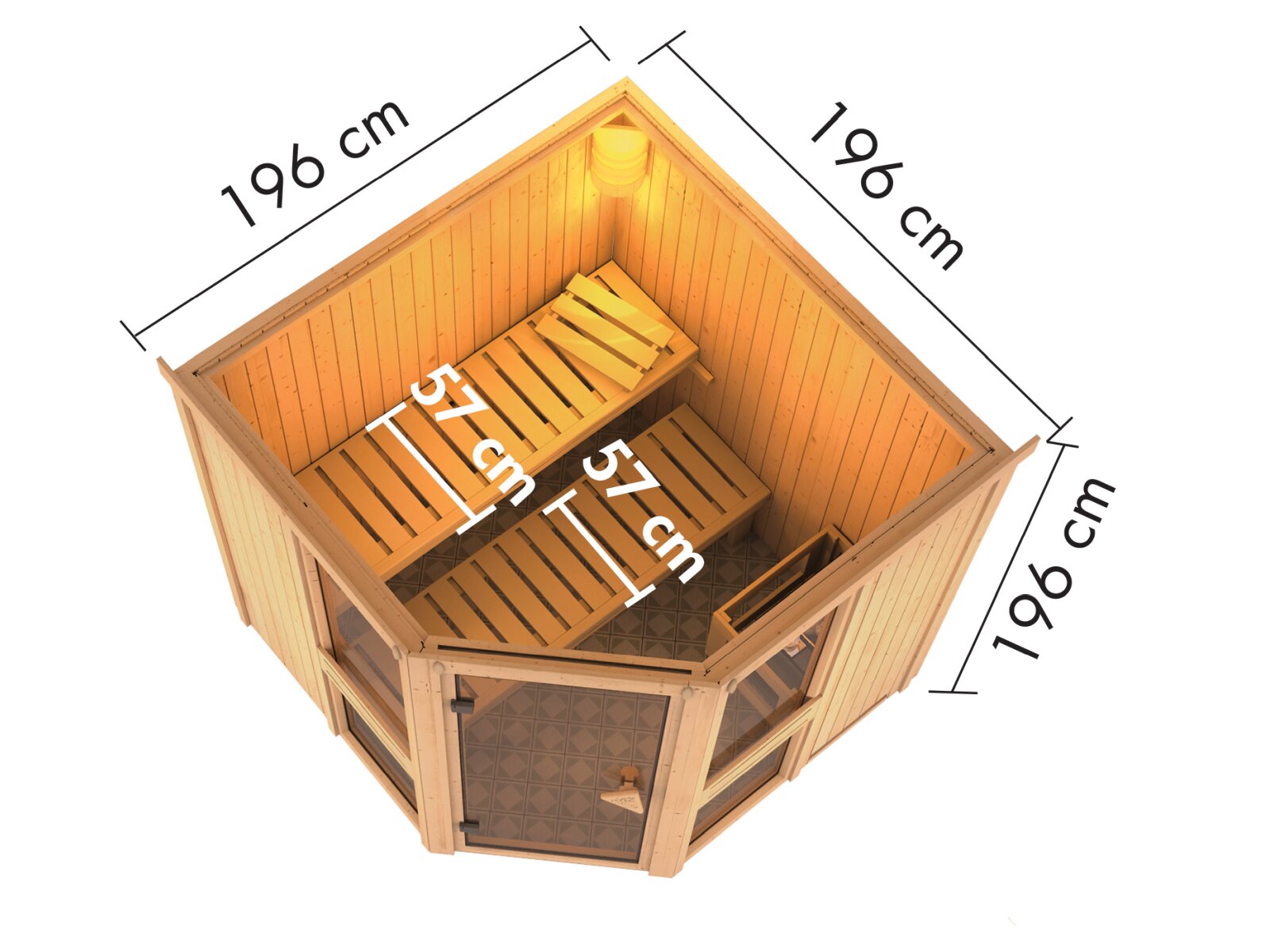 Amelia 2 - Karibu Sauna, inkl. 9 kW Bioofen mit ext. Steuerung Wifi HUUM - ohne Dachkranz -