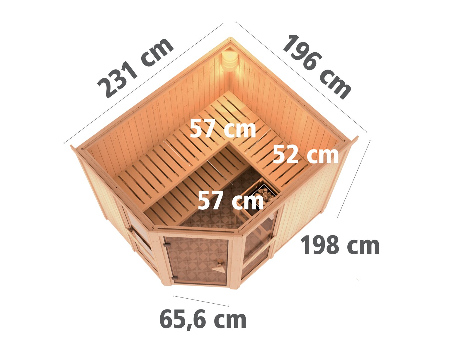 Amelia 3 - Karibu Sauna inkl. 9 kW Ofen ext. Steuerung Wifi HUUM - ohne Dachkranz -