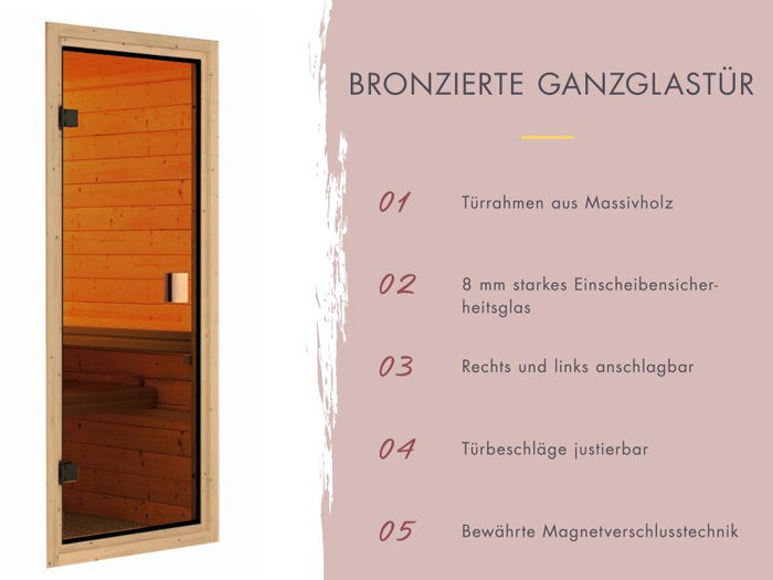 Karibu Saunahaus Hytti 6, inkl. 9 kW Bioofen ext. Steuerung HUUM - mit Iso-Tür, Naturbelassen