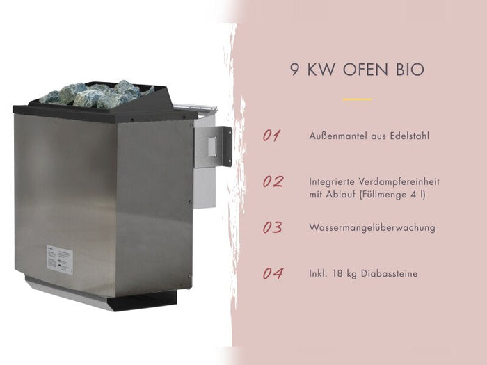 Karibu Saunahaus Mainburg 1 Set A naturbelassen, inkl. 9kW Bioofen ext. Steuerung HUUM