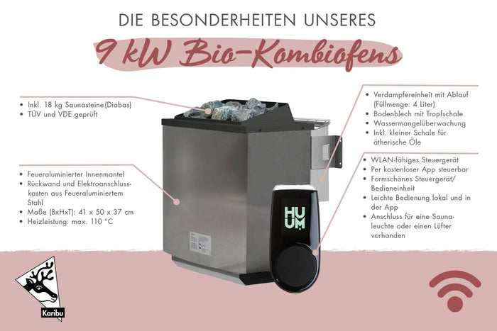 Karibu Saunahaus Mainburg 1 Set A terragrau, inkl. 9kW Bioofen ext. Steuerung HUUM