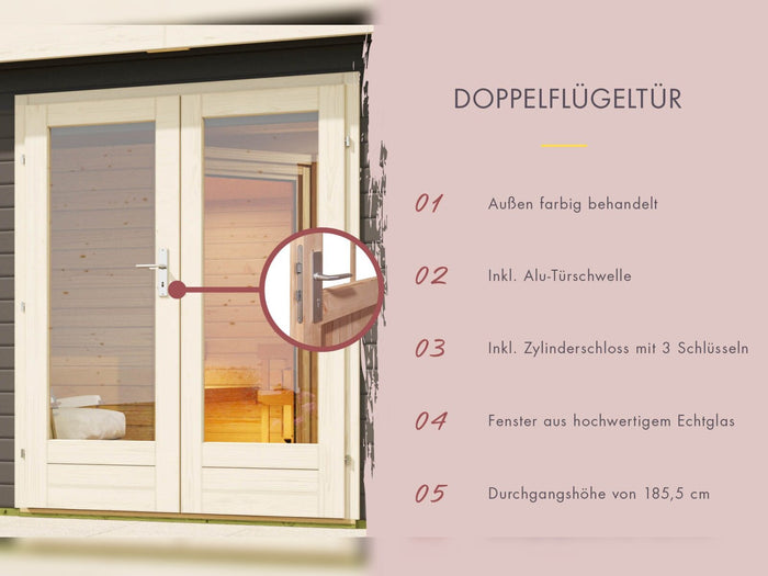 Karibu Saunahaus Mainburg 1 Set A terragrau, inkl. 9kW Bioofen ext. Steuerung HUUM