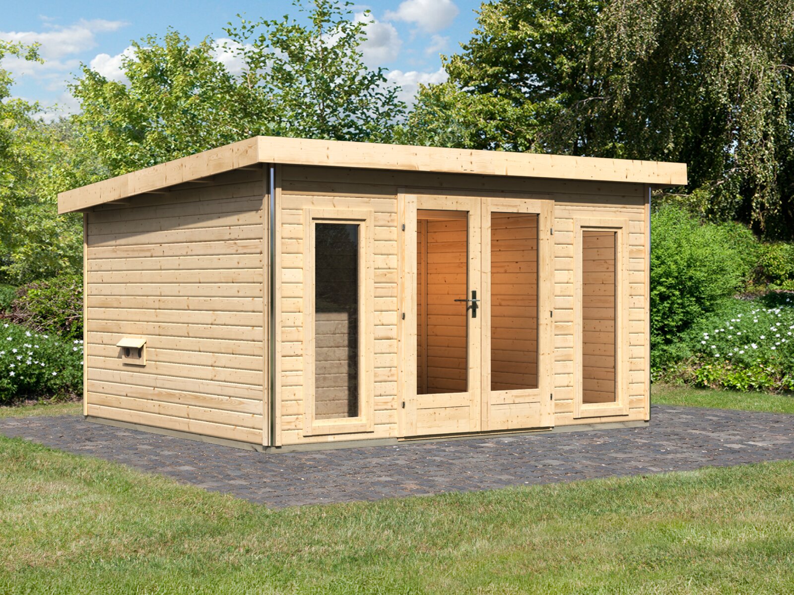 Karibu Saunahaus Mainburg 2 Set A naturbelassen, inkl. 9 kW Bioofen ext. Steuerung HUUM