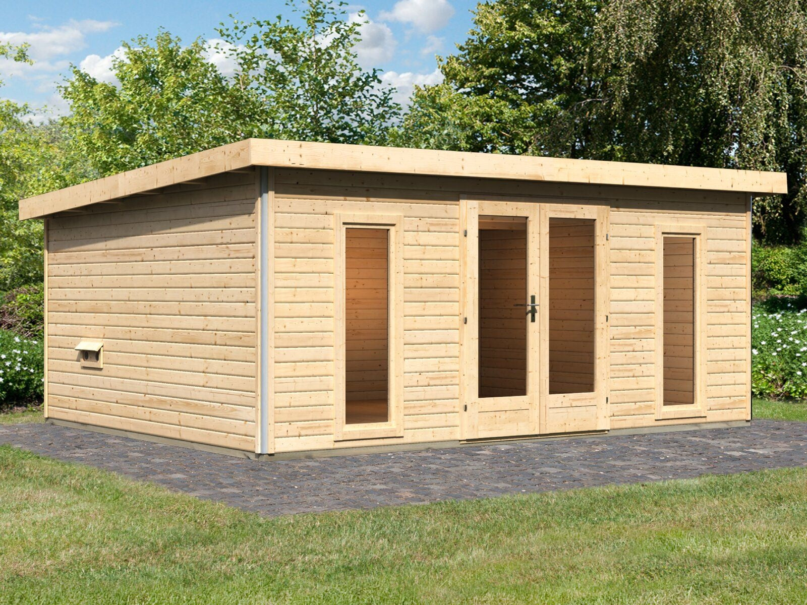 Karibu Saunahaus Mainburg 4 Set A naturbelassen, inkl. 9kW Ofen ext. Steuerung HUUM