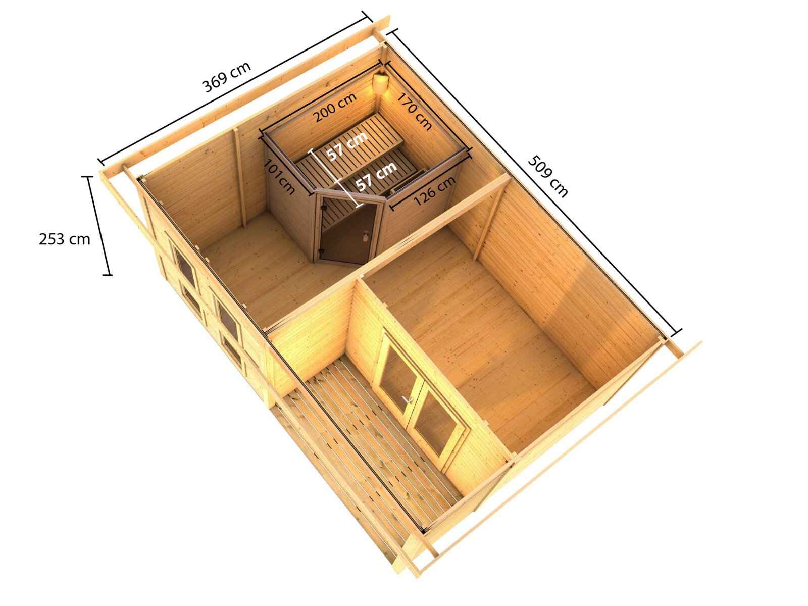 Karibu Saunahaus Mainburg 5 Set A naturbelassen, inkl. 9 kW Bioofen ext. Steuerung HUUM