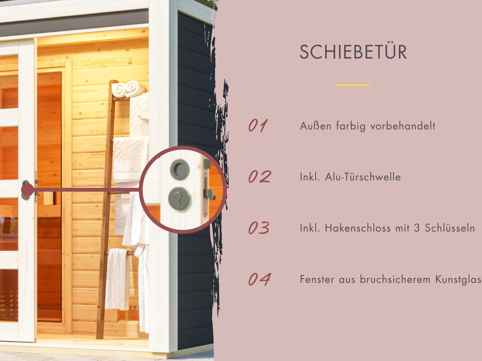 Karibu Saunahaus Hygge 38 mm- terragrau, inkl. 9 kW Bioofen ext. Steuerung Wifi HUUM