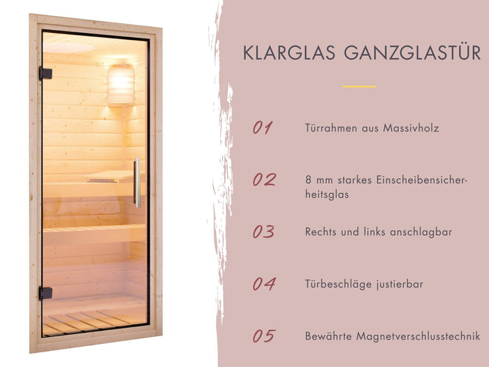 Karibu Hybrid Saunahaus Ares 1, mit Anbaudach in naturbelassen/graualuminium, inkl. 9 kW Bioofen ext. Steuerung Wifi HUUM