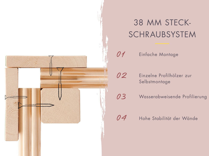 Karibu Hybrid Saunahaus Ares 2, inkl. Anbaudach in naturbelassen/graualuminium, inkl. 9 kW Bioofen ext. Steuerung easy