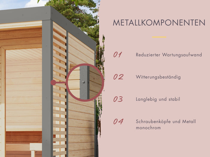 Karibu Hybrid Saunahaus Ares 3, inkl. Anbaudach in naturbelassen/graualuminium -ohne Ofen-